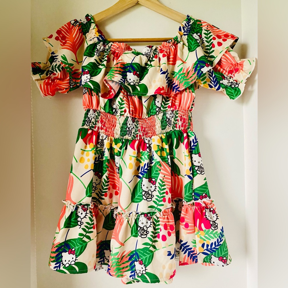 Hello Kitty and Friends Girls Off Shoulder Tropical Print Dress 9Y SHEIN X - Picture 7 of 16